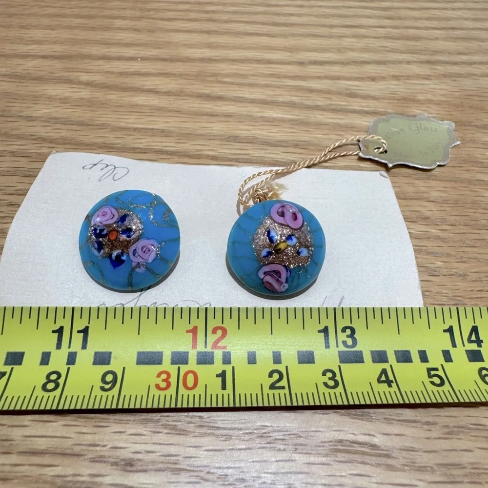 Venetian glass vintage blue Clip-On Earrings - Picture 3 of 5